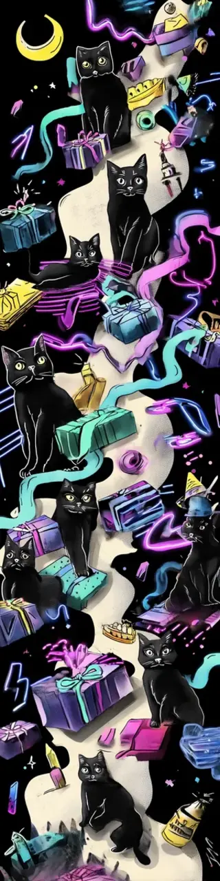 Free printable 80s black cats bookmark