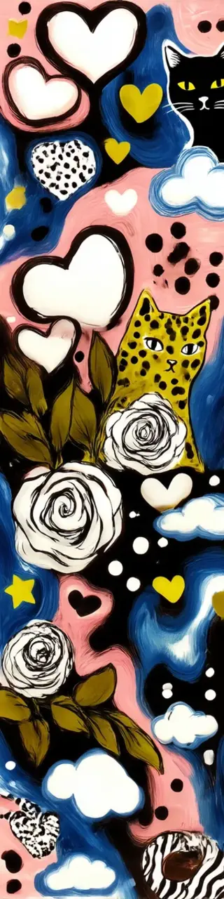 Free printable abstract hearts floral cat faces bookmark