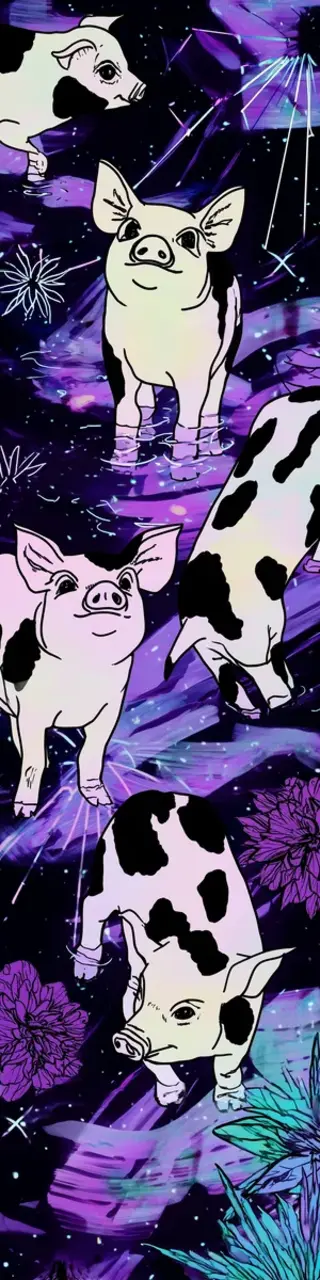 Free printable abstract purple with pigs bookmark