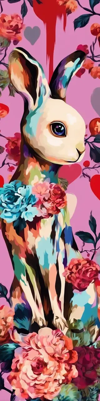 Free printable floral bunny on pink bookmark