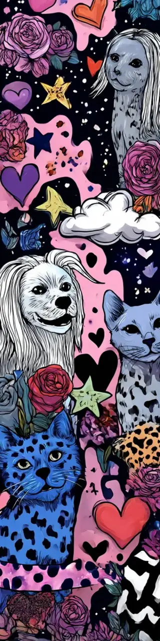 Free printable artistic cats and hearts bookmark