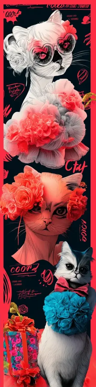 Free printable artistic cats on red bookmark