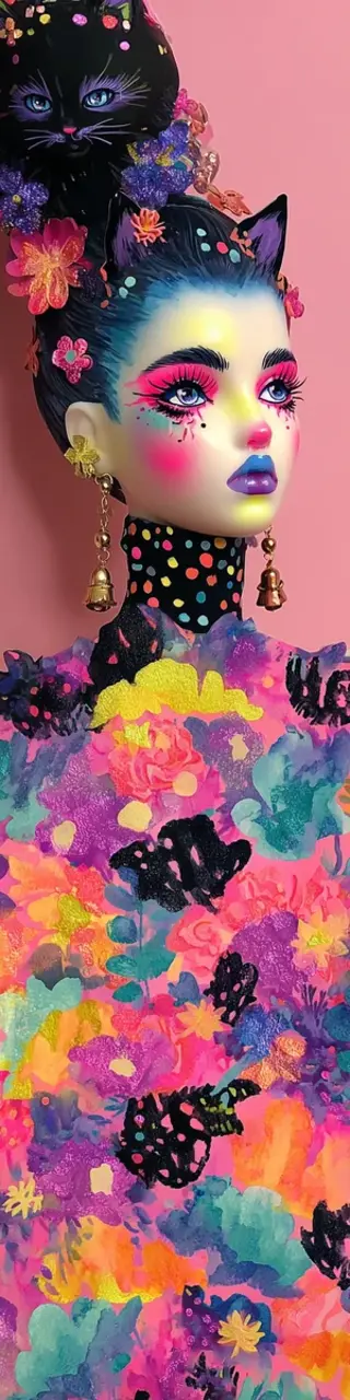 Free printable artistic colorful doll bookmark