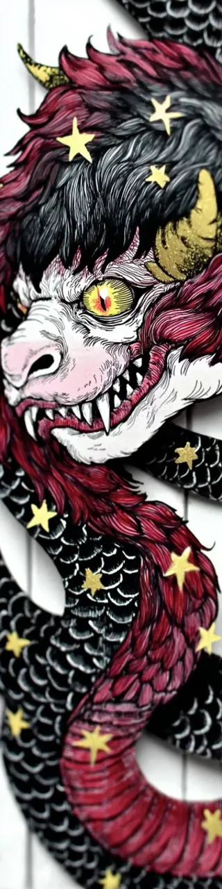 Free printable Asian red and black dragon bookmark