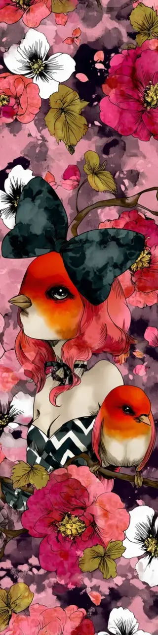 Free printable bird mask with flowers bookmark