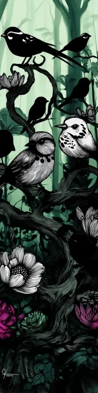 Free printable birds on green comic background bookmark