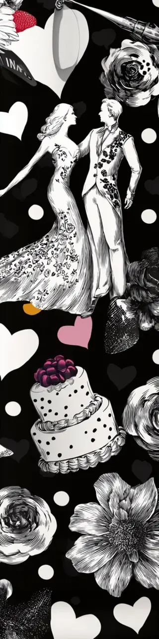 Free printable black background hearts wedding bookmark