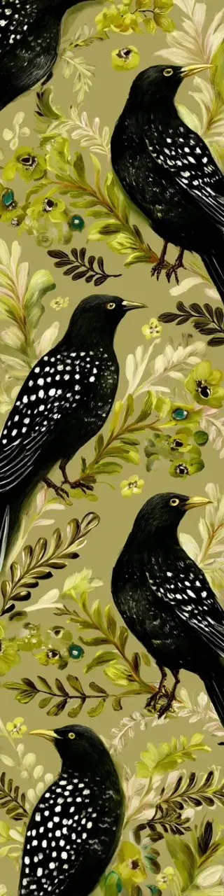 Free printable black birds on lime green bookmark