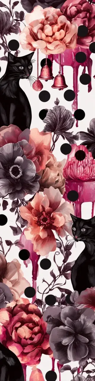 Free printable black cats and flowers bookmark