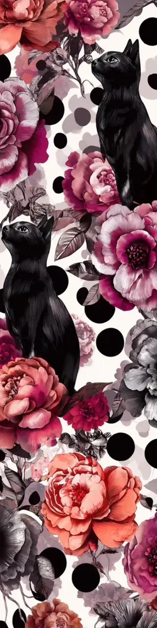 Free printable black cats polka dot floral bookmark