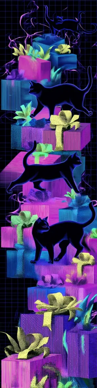 Free printable black cats with purple boxes bookmark