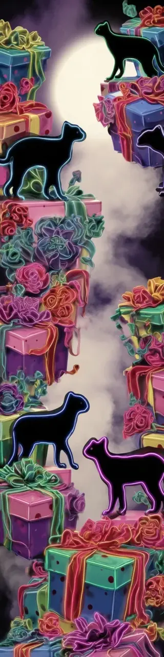 Free printable black cats standing on presents bookmark