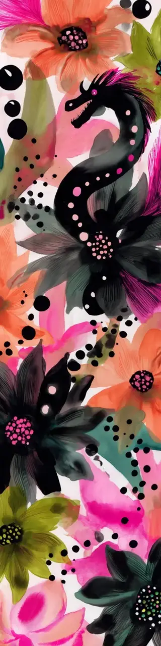 Free printable black dragon pretty floral bookmark