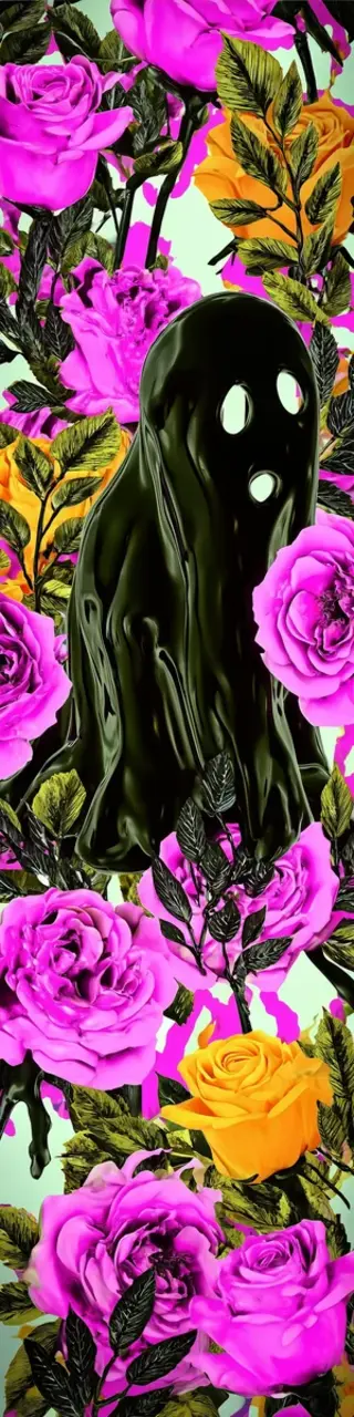 Free printable black ghost in flowers bookmark