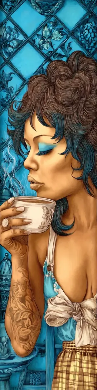 Free printable coffee bookmark with black lady drinking coffee