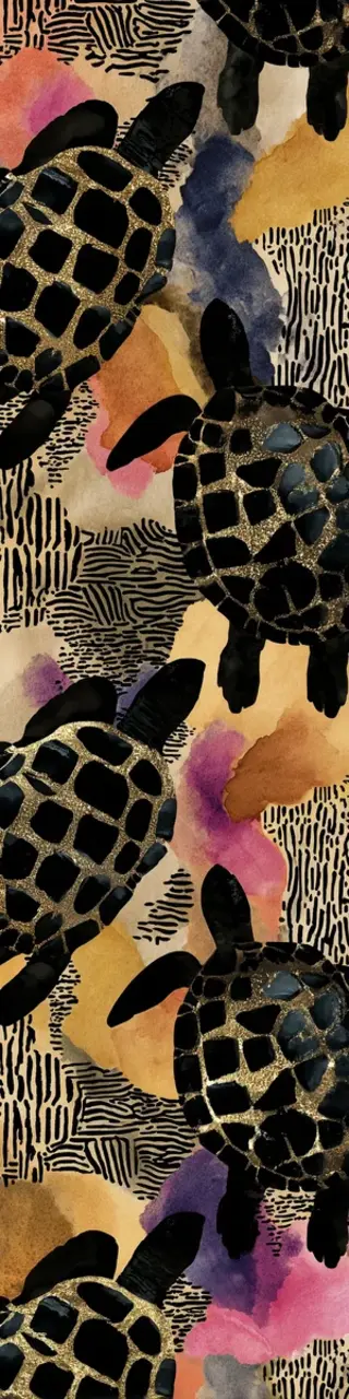 Free printable black turtles on gold bookmark