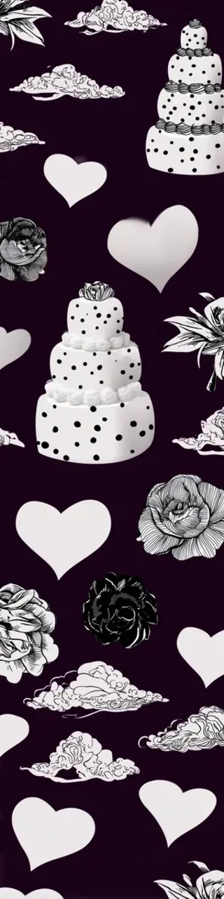 Free printable black and white hearts wedding cakes bookmark