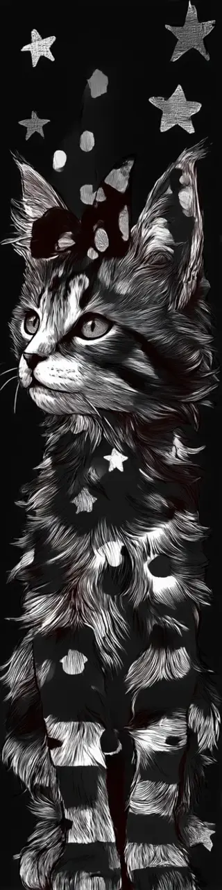 Free printable black with stars cat bookmark