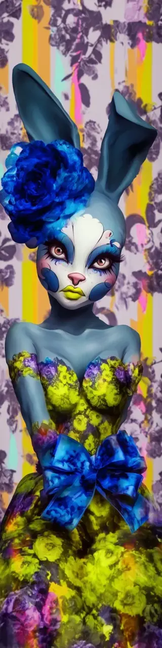 Free printable blue bunny in green dress bookmark