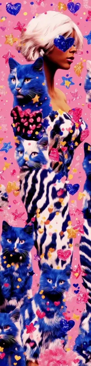 Free printable blue and pink high fashion cat bookmark