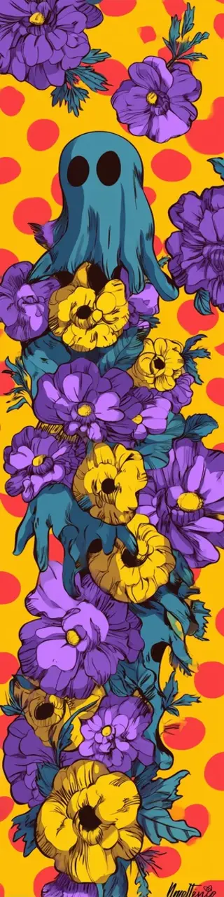 Free printable blue ghost floral on yellow bookmark