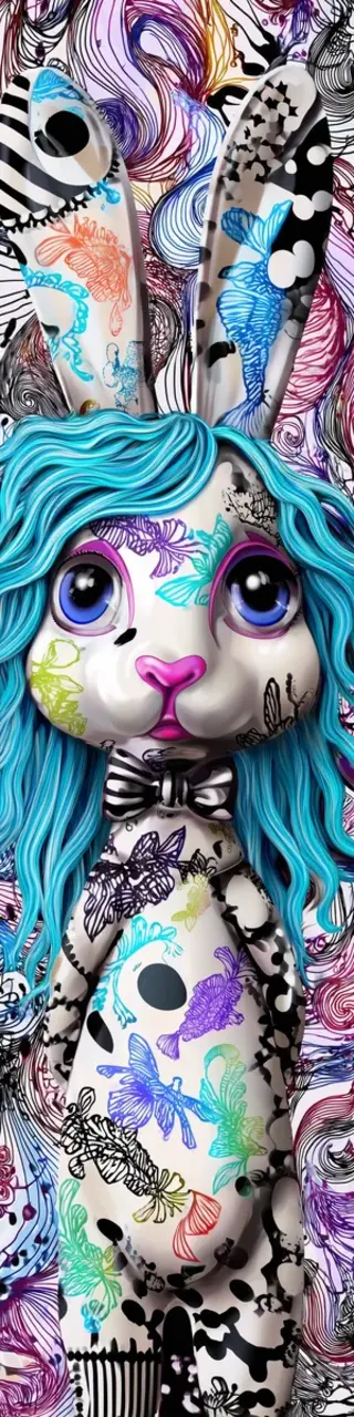 Free printable fancy blue hair bunny bookmark