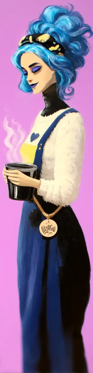 Free printable blue hair warm coffee bookmark