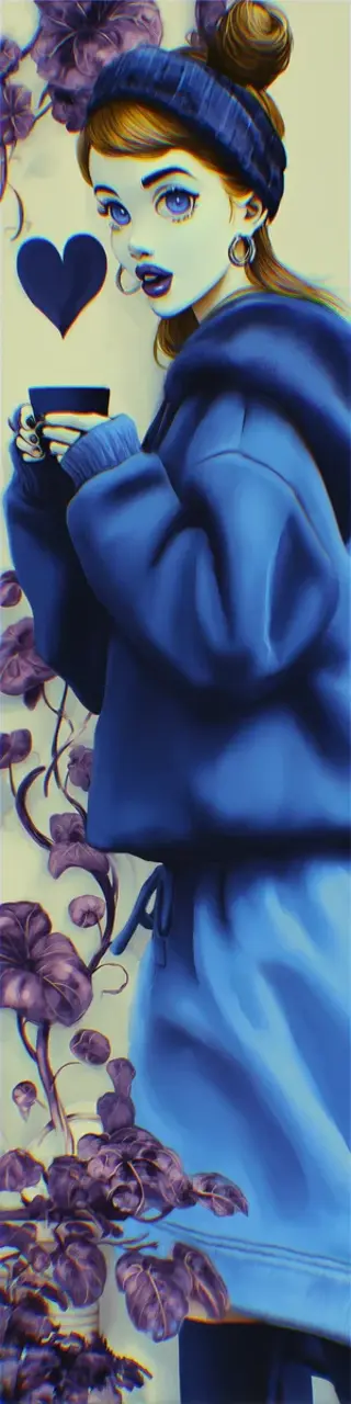 Free printable blue heart drinking coffee bookmark