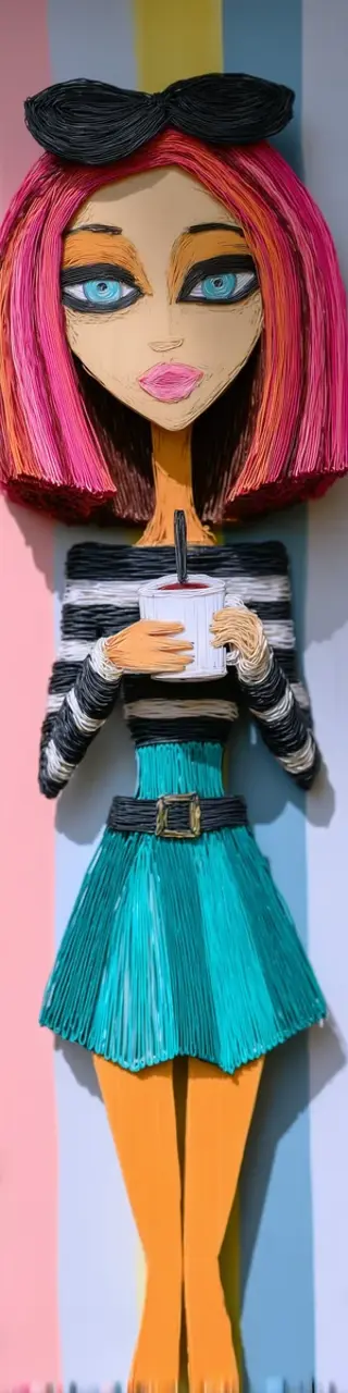 Free printable blue skirt drinking coffee bookmark