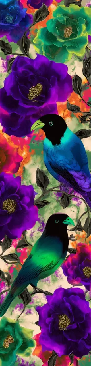 Free printable colorful birds and flowers bookmark