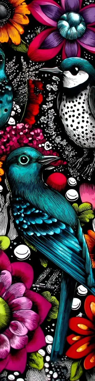 Free printable bold colors blue birds and flowers bookmark