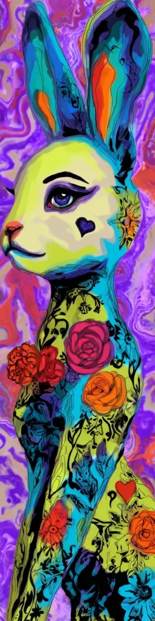 Free printable floral rabbit on purple bookmark