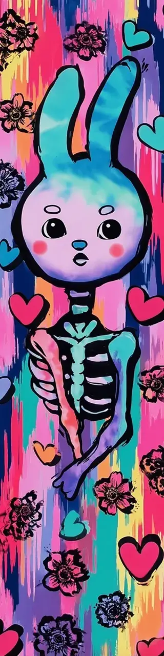 Free printable bony bunny with hearts bookmark