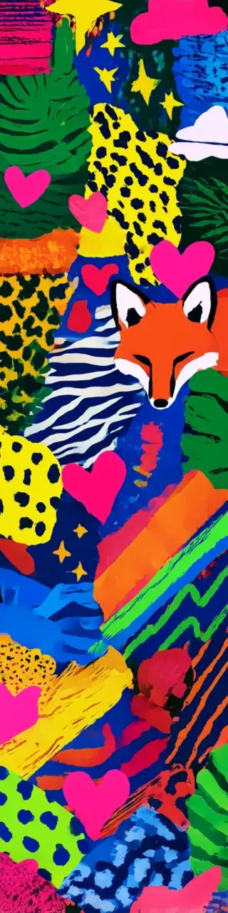 Free printable bright colorful abstract face fox bookmark