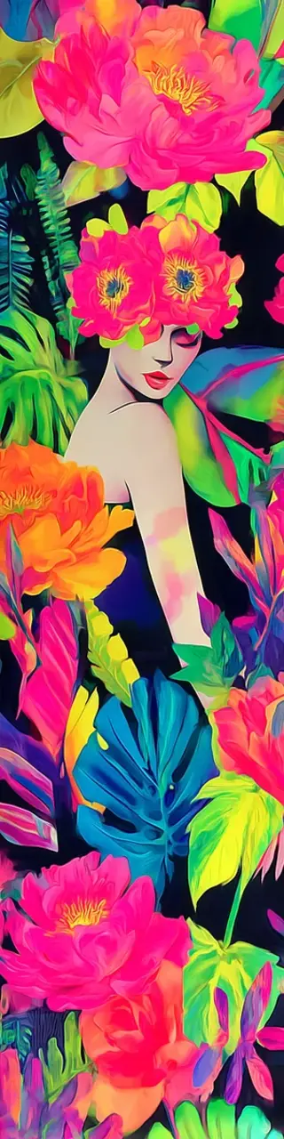 Free printable bright colorful jungle woman hiding bookmark