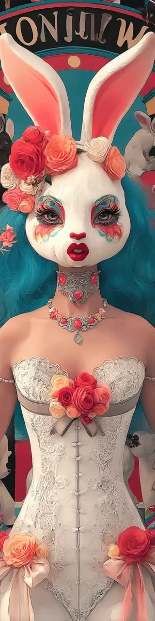 Free printable bunny mask woman with blue hair bookmark