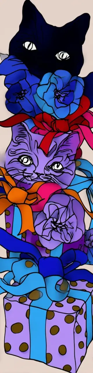 Free printable cat faces with presents bookmark