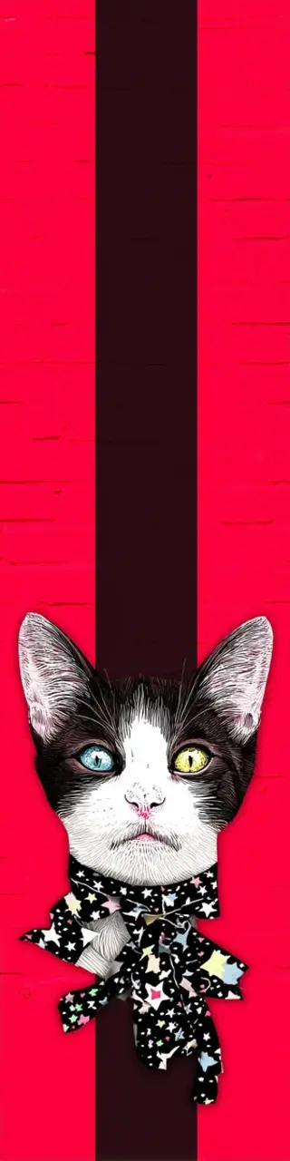 Free printable cat head on red vertical bookmark