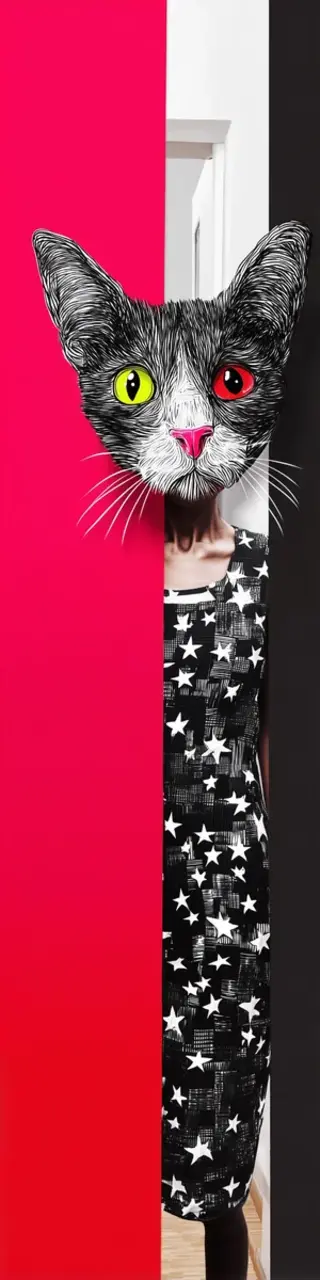 Free printable cat with a dress door open bookmark