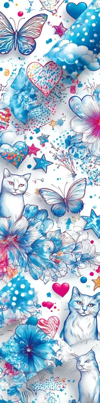 Free printable cats and butterflies on white bookmark