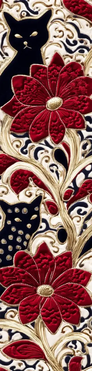 Free printable cats on red flower bookmark