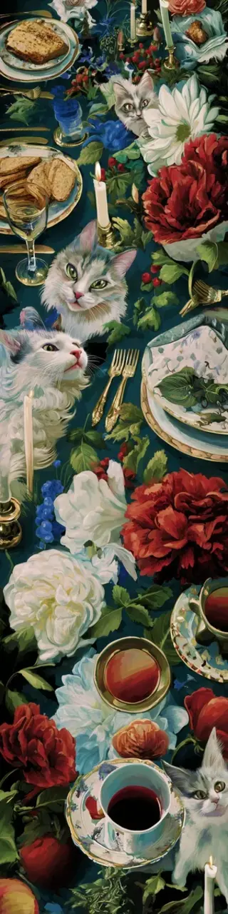 Free printable cats on the dinner table bookmark