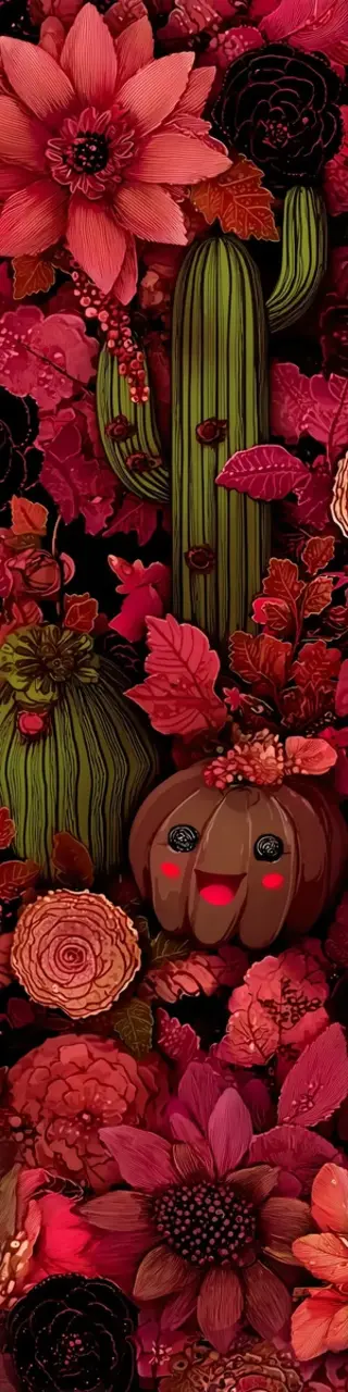 Free printable chibi pumpkin floral desert bookmark