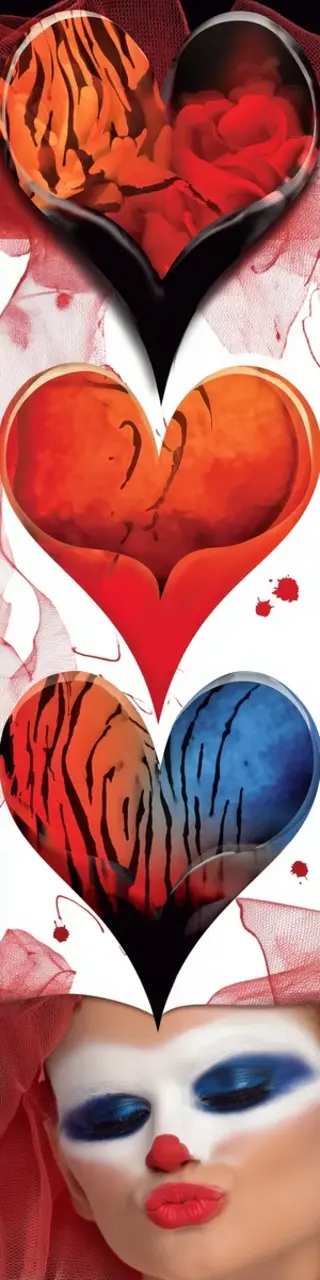 Free printable clown face hearts bookmark