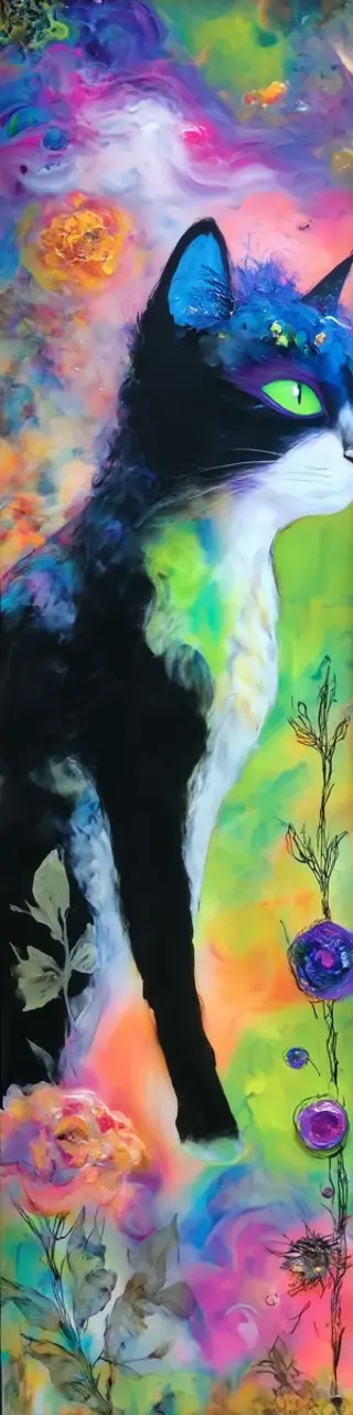 Free printable colorful chalky cat bookmark