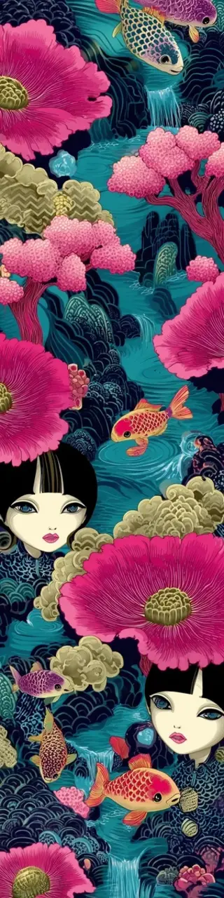 Free printable colorful floral asian bookmark