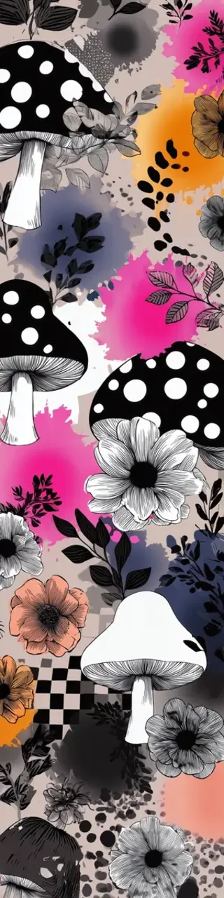 Free printable colorful mushrooms and flowers bookmark