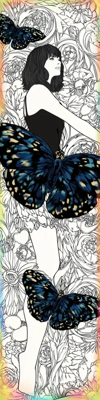 Free printable blue dress of butterflies coloring bookmark