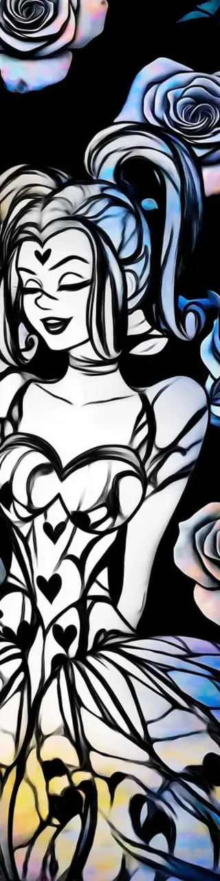 Free printable hearts dress and roses coloring bookmark