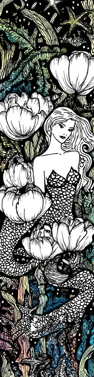 Free printable mermaid and flower coloring bookmark